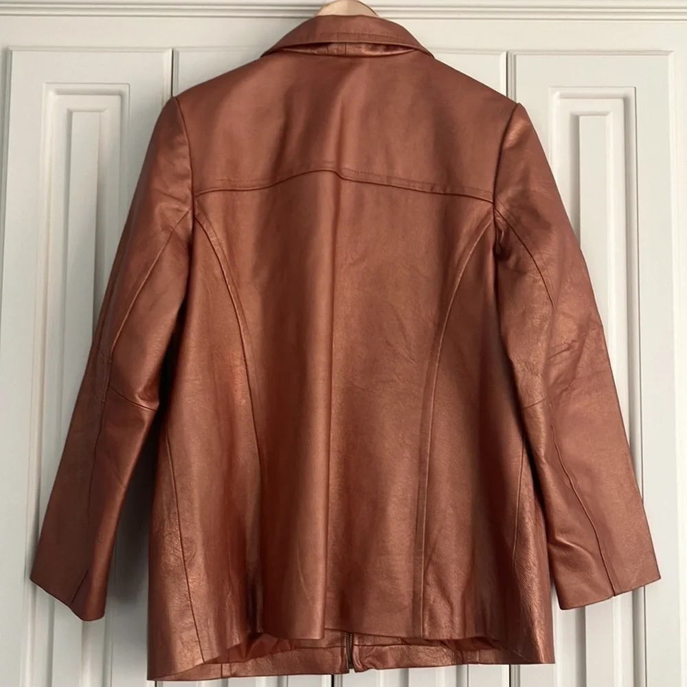 Vintage Jessica London Metallic 100% Leather‎ Zip Up Jacket Size 14 Plus Size